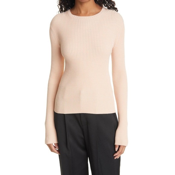 Vince Marled Long Sleeve Crew Neck Ribbed Knit Solid Tan Sweater Size M NWT - Picture 1 of 9